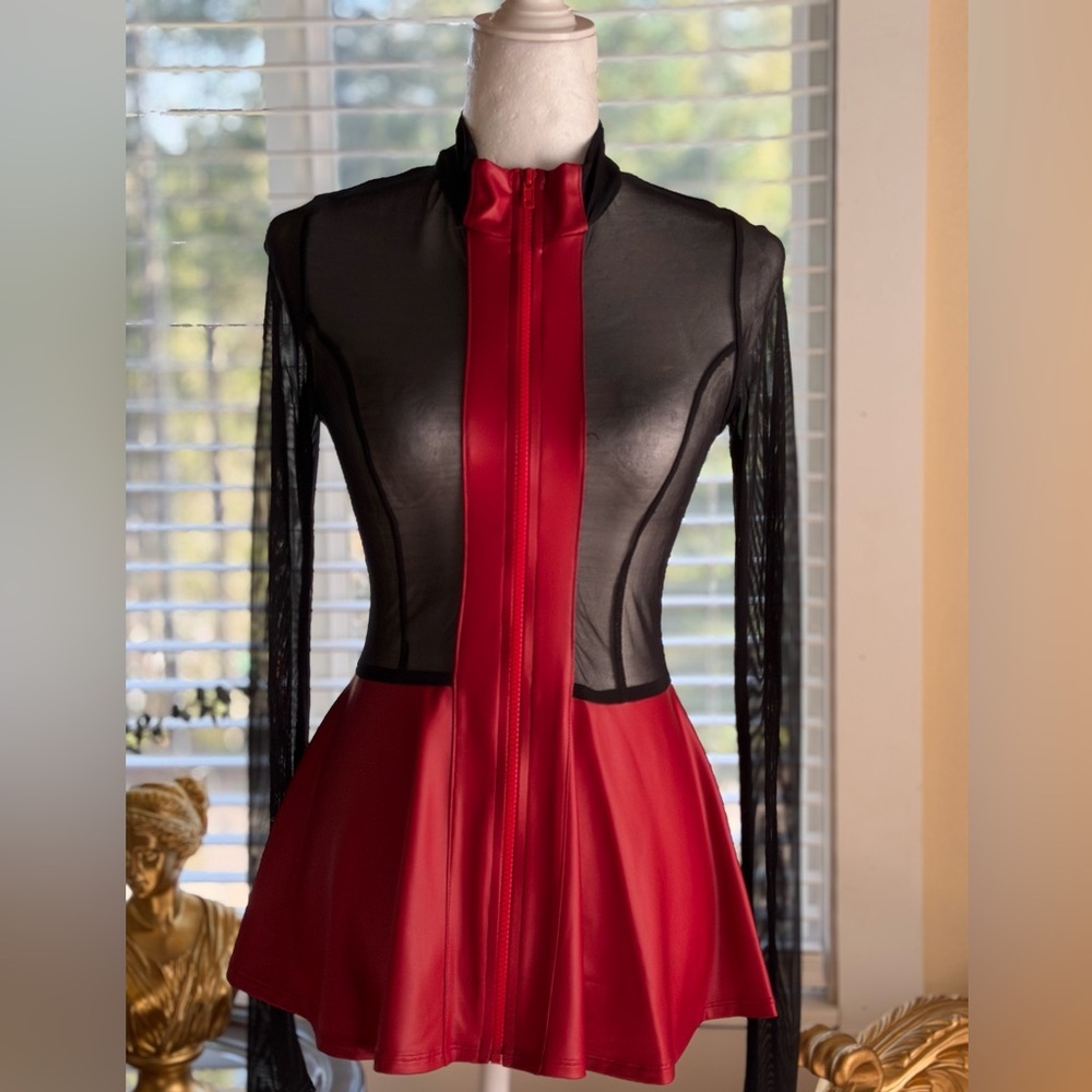 Ju-Ju Black and Rich Red Mesh Accent Top